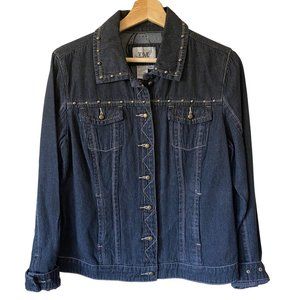 LAL Denim Lightweight Soft Denim Jean Jacket Studded Accents Soft Flexible Sz Md
